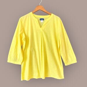 BASIC EDITION Women's Yellow Top Floral 3/4 Sleeve SZ/XL